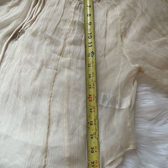 Free People sheer beige long sleeves blouse with gold sequins cuffs size Medium - Picture 9 of 15